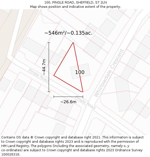 100, PINGLE ROAD, SHEFFIELD, S7 2LN: Plot and title map