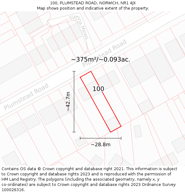 100, PLUMSTEAD ROAD, NORWICH, NR1 4JX: Plot and title map