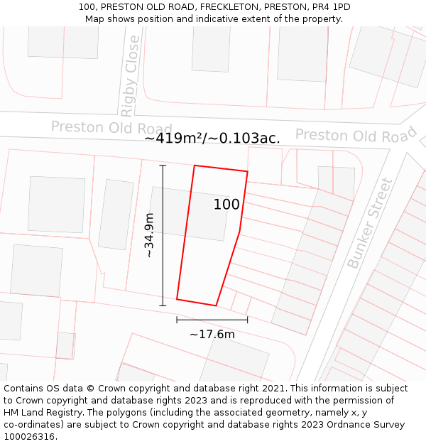 100, PRESTON OLD ROAD, FRECKLETON, PRESTON, PR4 1PD: Plot and title map