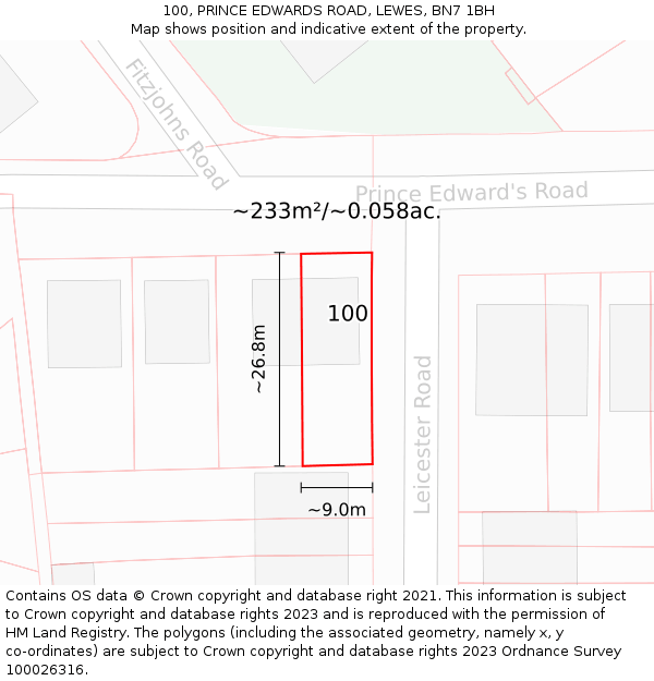 100, PRINCE EDWARDS ROAD, LEWES, BN7 1BH: Plot and title map