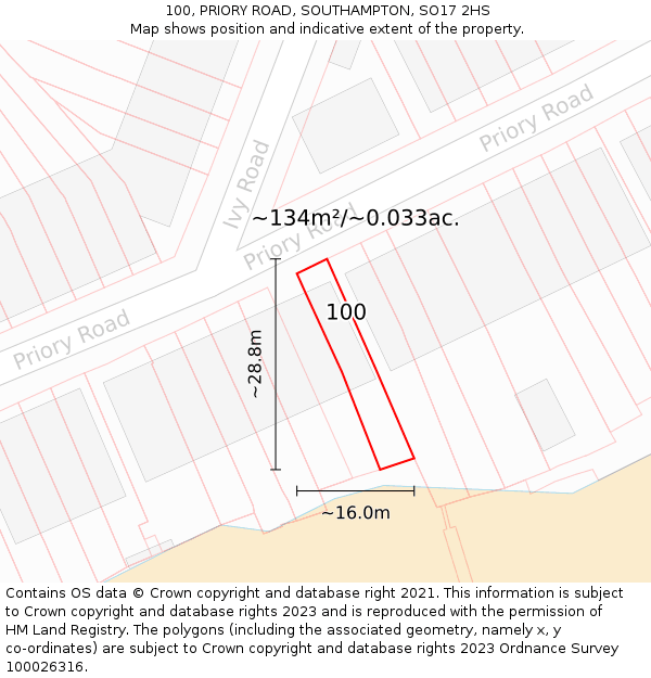 100, PRIORY ROAD, SOUTHAMPTON, SO17 2HS: Plot and title map