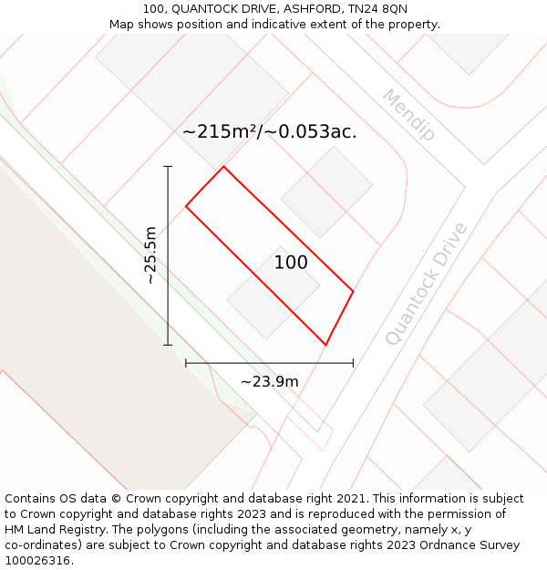100, QUANTOCK DRIVE, ASHFORD, TN24 8QN: Plot and title map