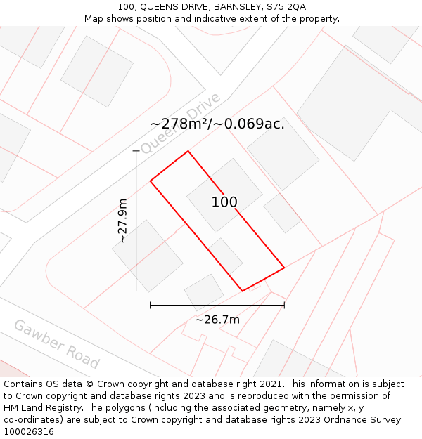100, QUEENS DRIVE, BARNSLEY, S75 2QA: Plot and title map