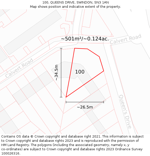 100, QUEENS DRIVE, SWINDON, SN3 1AN: Plot and title map