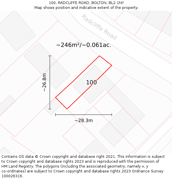 100, RADCLIFFE ROAD, BOLTON, BL2 1NY: Plot and title map
