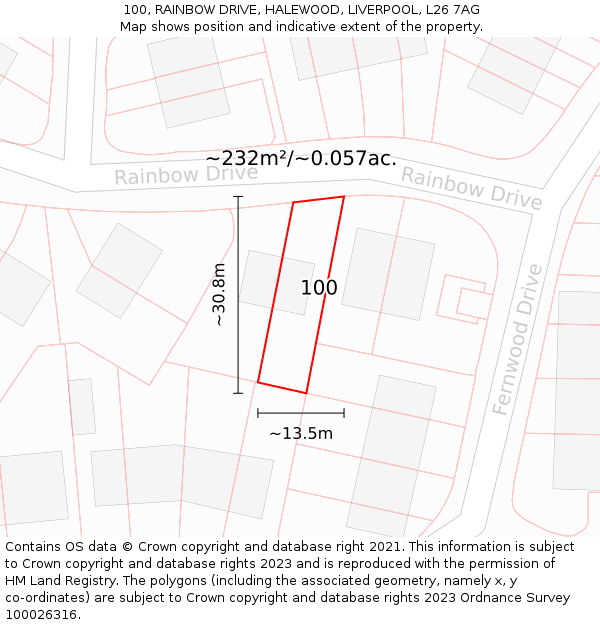 100, RAINBOW DRIVE, HALEWOOD, LIVERPOOL, L26 7AG: Plot and title map