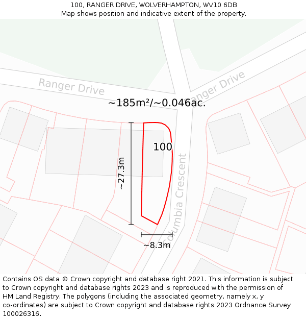 100, RANGER DRIVE, WOLVERHAMPTON, WV10 6DB: Plot and title map