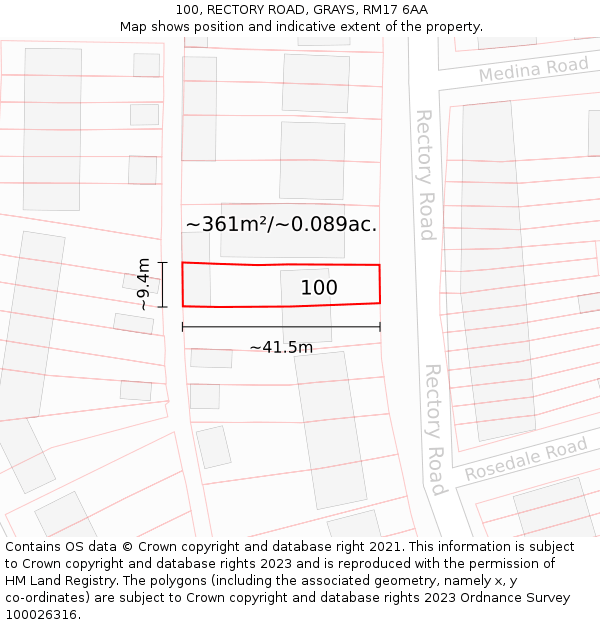 100, RECTORY ROAD, GRAYS, RM17 6AA: Plot and title map