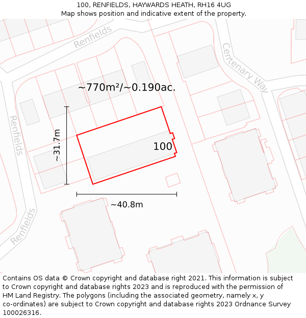 100, RENFIELDS, HAYWARDS HEATH, RH16 4UG: Plot and title map