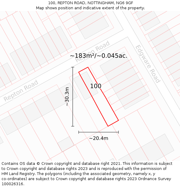 100, REPTON ROAD, NOTTINGHAM, NG6 9GF: Plot and title map
