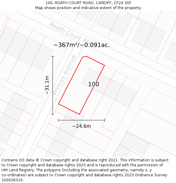 100, ROATH COURT ROAD, CARDIFF, CF24 3SF: Plot and title map