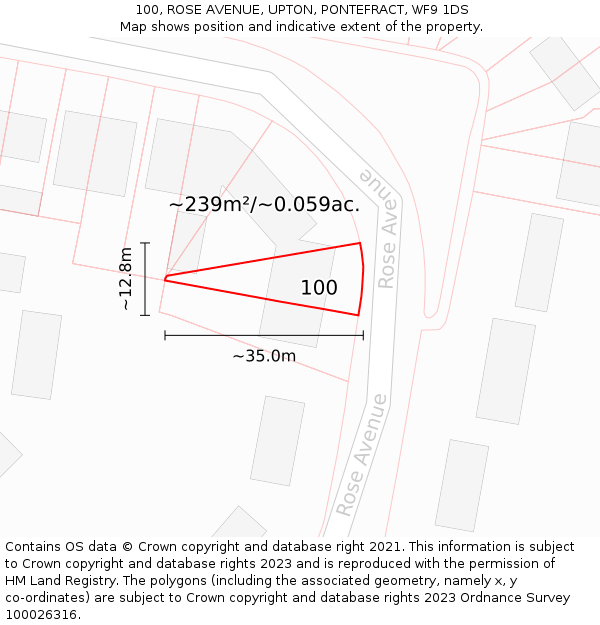 100, ROSE AVENUE, UPTON, PONTEFRACT, WF9 1DS: Plot and title map
