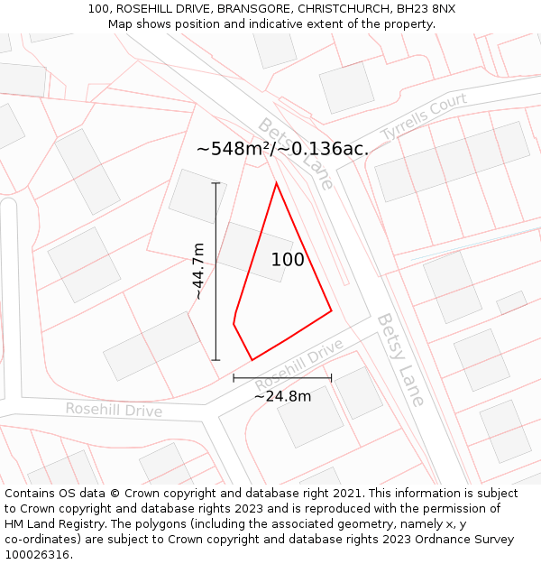 100, ROSEHILL DRIVE, BRANSGORE, CHRISTCHURCH, BH23 8NX: Plot and title map