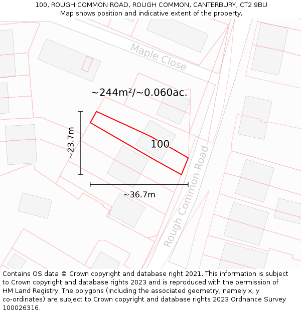 100, ROUGH COMMON ROAD, ROUGH COMMON, CANTERBURY, CT2 9BU: Plot and title map