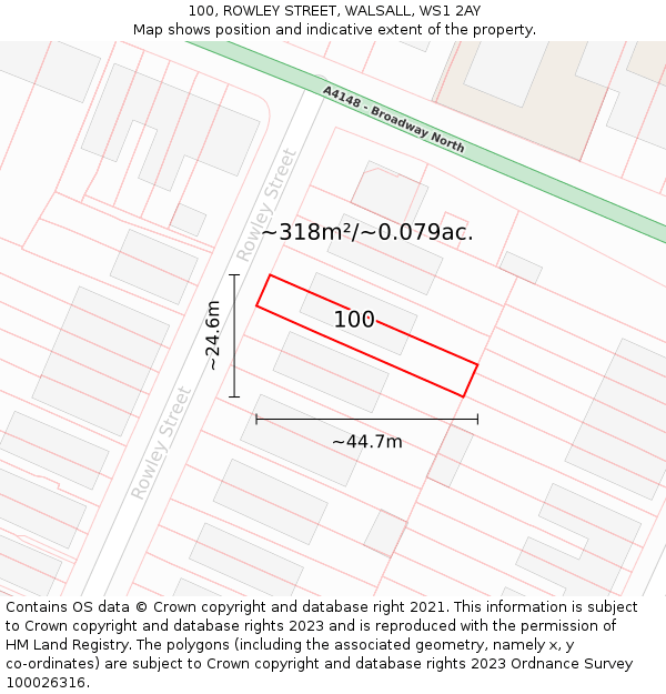 100, ROWLEY STREET, WALSALL, WS1 2AY: Plot and title map