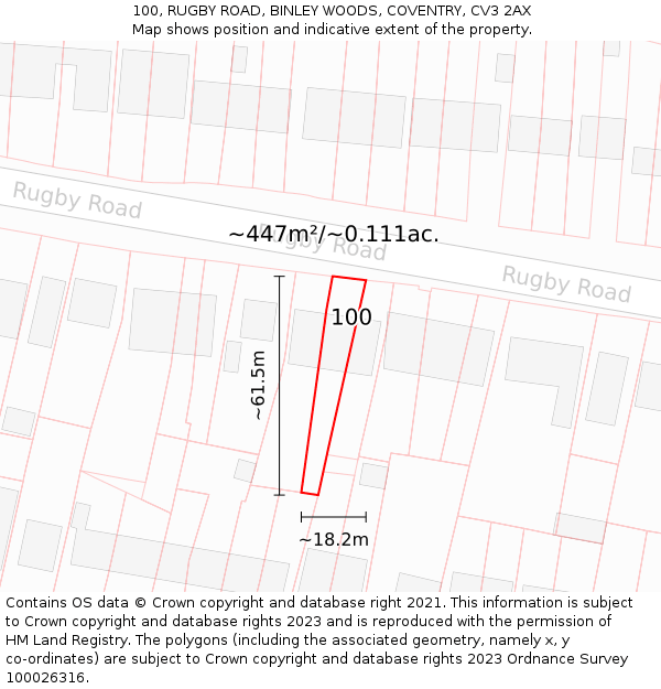 100, RUGBY ROAD, BINLEY WOODS, COVENTRY, CV3 2AX: Plot and title map