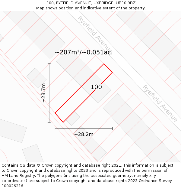 100, RYEFIELD AVENUE, UXBRIDGE, UB10 9BZ: Plot and title map
