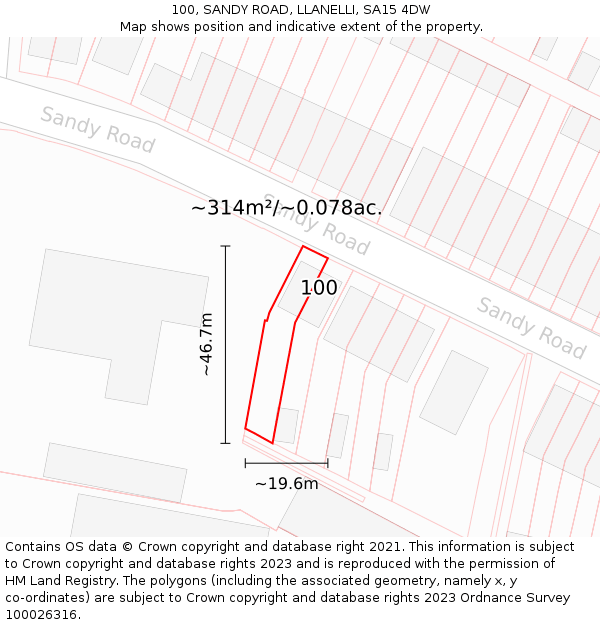 100, SANDY ROAD, LLANELLI, SA15 4DW: Plot and title map