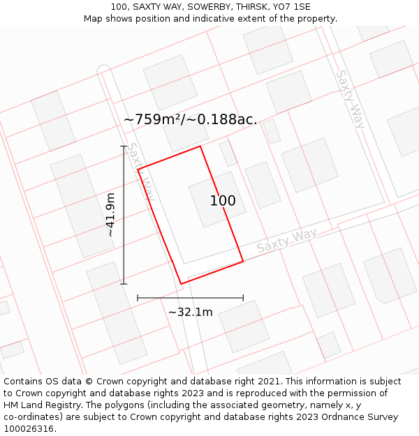 100, SAXTY WAY, SOWERBY, THIRSK, YO7 1SE: Plot and title map