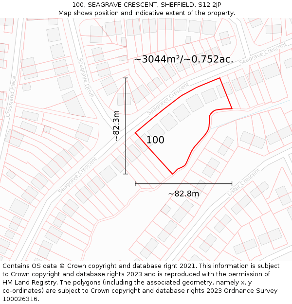 100, SEAGRAVE CRESCENT, SHEFFIELD, S12 2JP: Plot and title map