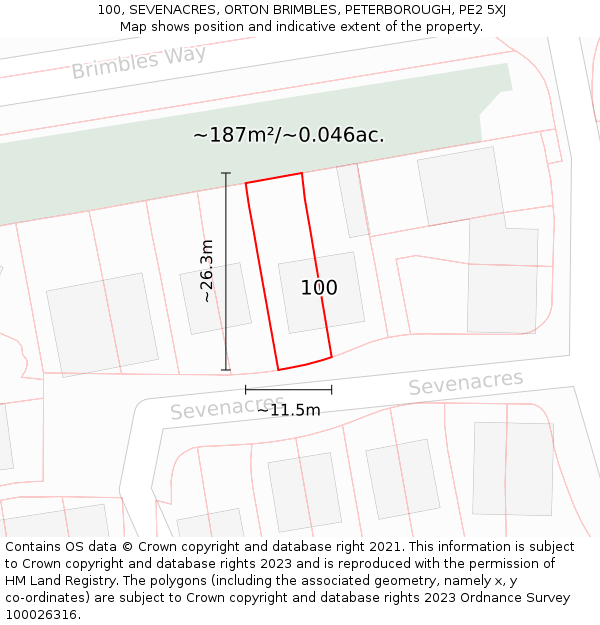100, SEVENACRES, ORTON BRIMBLES, PETERBOROUGH, PE2 5XJ: Plot and title map