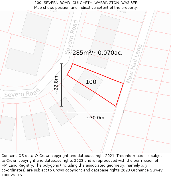 100, SEVERN ROAD, CULCHETH, WARRINGTON, WA3 5EB: Plot and title map