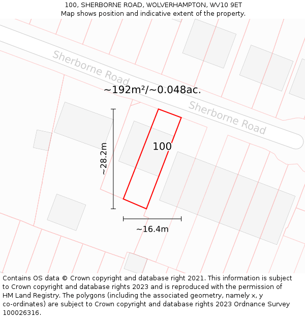 100, SHERBORNE ROAD, WOLVERHAMPTON, WV10 9ET: Plot and title map