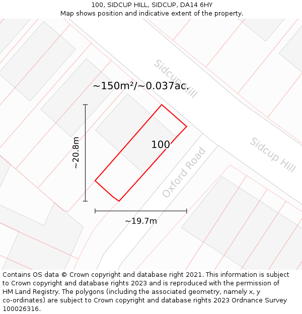 100, SIDCUP HILL, SIDCUP, DA14 6HY: Plot and title map