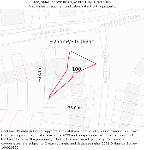 100, SMALLBROOK ROAD, WHITCHURCH, SY13 1BY: Plot and title map