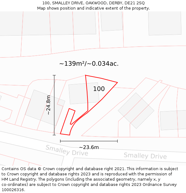 100, SMALLEY DRIVE, OAKWOOD, DERBY, DE21 2SQ: Plot and title map