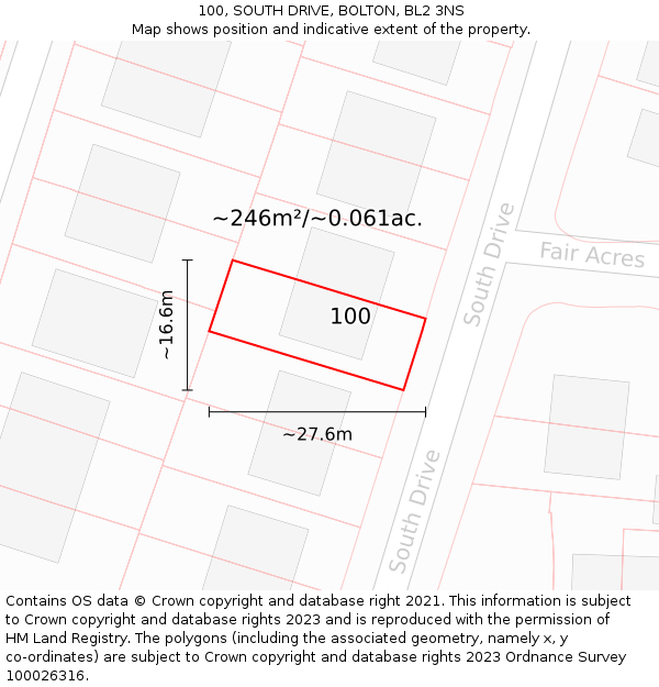 100, SOUTH DRIVE, BOLTON, BL2 3NS: Plot and title map
