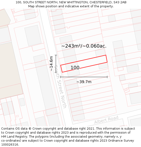 100, SOUTH STREET NORTH, NEW WHITTINGTON, CHESTERFIELD, S43 2AB: Plot and title map