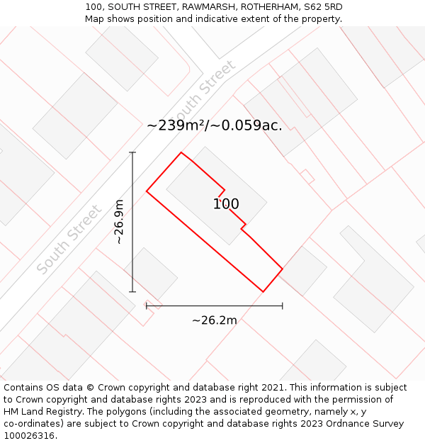 100, SOUTH STREET, RAWMARSH, ROTHERHAM, S62 5RD: Plot and title map