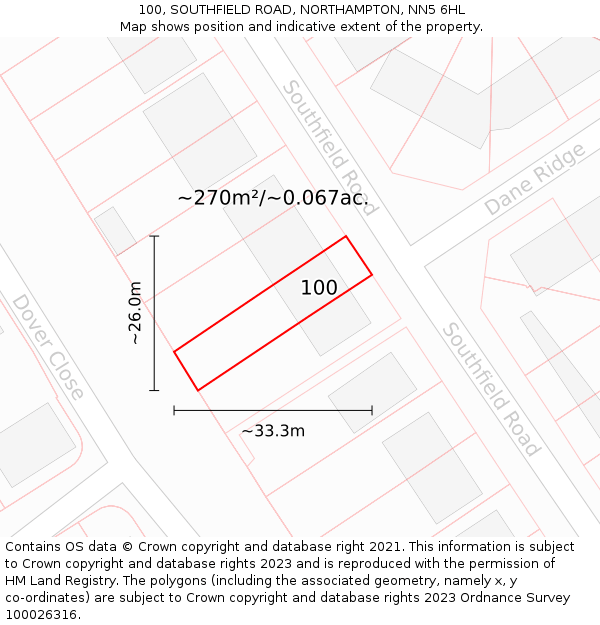 100, SOUTHFIELD ROAD, NORTHAMPTON, NN5 6HL: Plot and title map