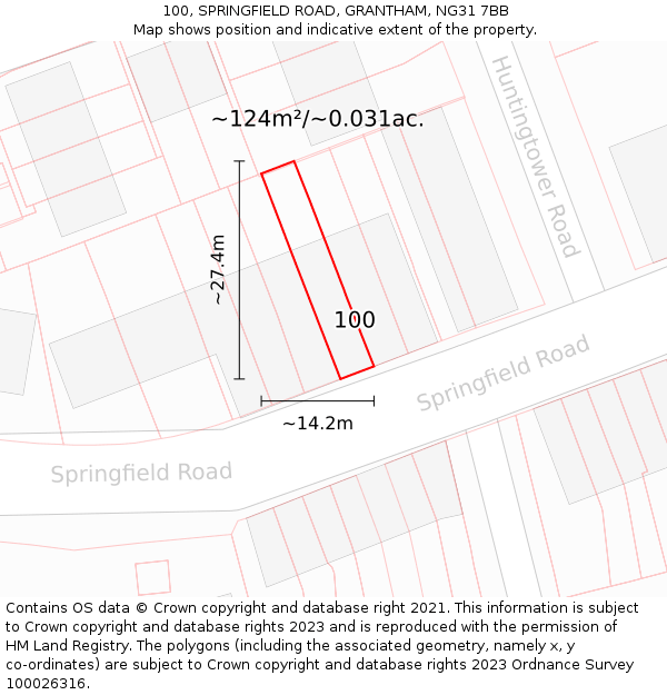 100, SPRINGFIELD ROAD, GRANTHAM, NG31 7BB: Plot and title map