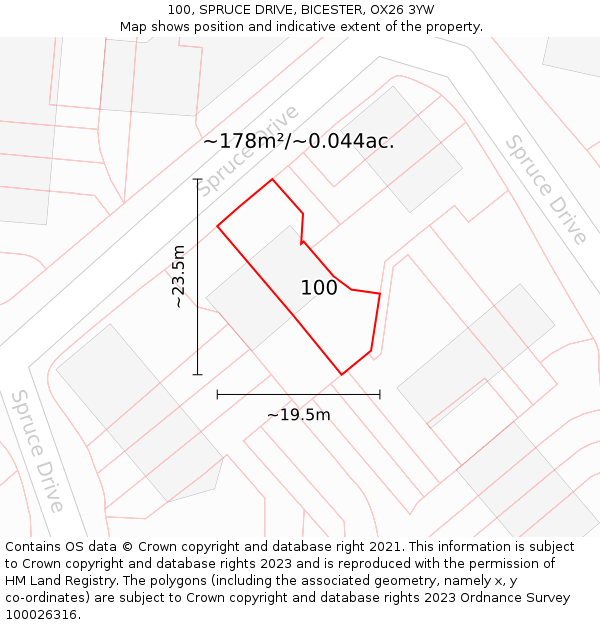 100, SPRUCE DRIVE, BICESTER, OX26 3YW: Plot and title map