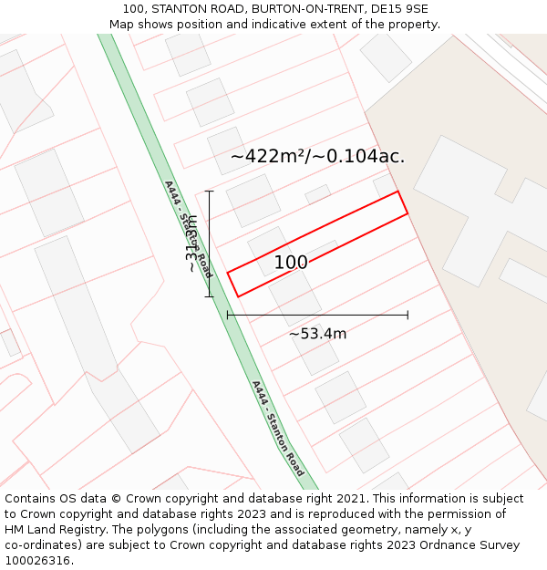 100, STANTON ROAD, BURTON-ON-TRENT, DE15 9SE: Plot and title map