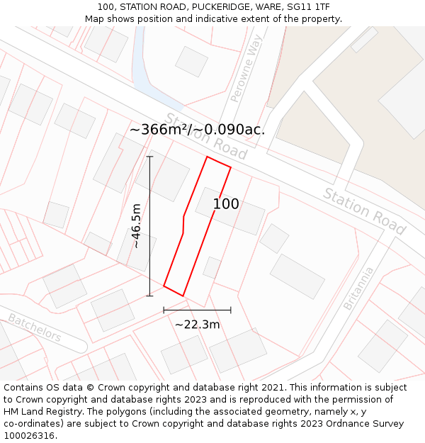 100, STATION ROAD, PUCKERIDGE, WARE, SG11 1TF: Plot and title map