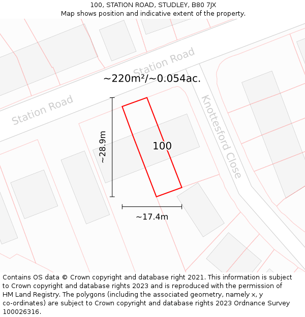 100, STATION ROAD, STUDLEY, B80 7JX: Plot and title map
