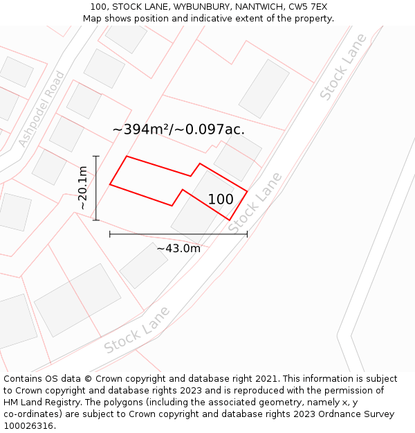 100, STOCK LANE, WYBUNBURY, NANTWICH, CW5 7EX: Plot and title map