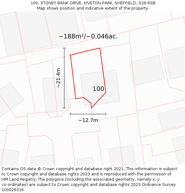 100, STONEY BANK DRIVE, KIVETON PARK, SHEFFIELD, S26 6SB: Plot and title map