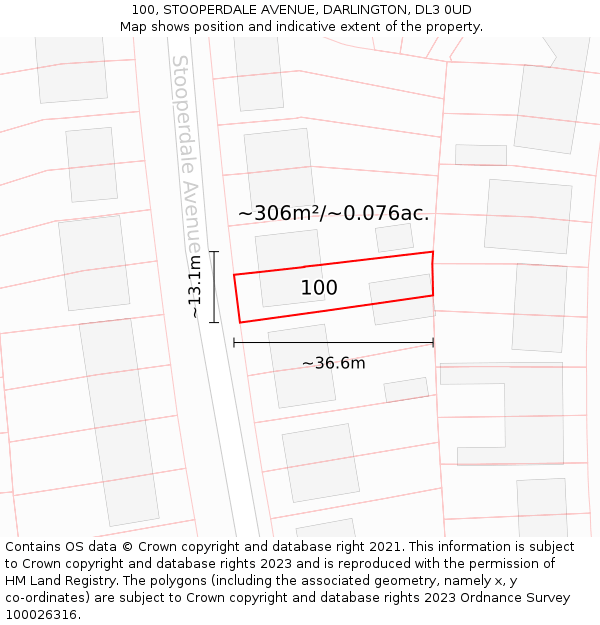 100, STOOPERDALE AVENUE, DARLINGTON, DL3 0UD: Plot and title map