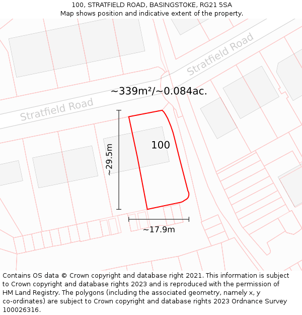 100, STRATFIELD ROAD, BASINGSTOKE, RG21 5SA: Plot and title map
