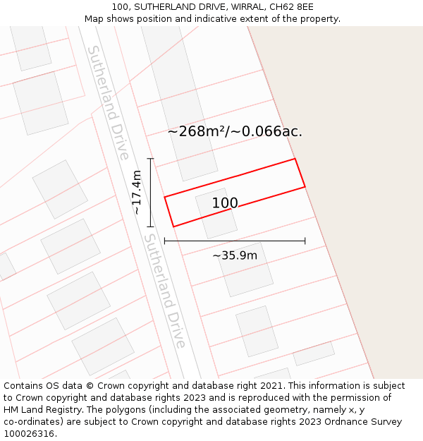 100, SUTHERLAND DRIVE, WIRRAL, CH62 8EE: Plot and title map