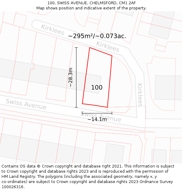 100, SWISS AVENUE, CHELMSFORD, CM1 2AF: Plot and title map