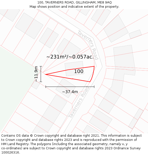100, TAVERNERS ROAD, GILLINGHAM, ME8 9AQ: Plot and title map