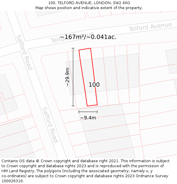 100, TELFORD AVENUE, LONDON, SW2 4XG: Plot and title map