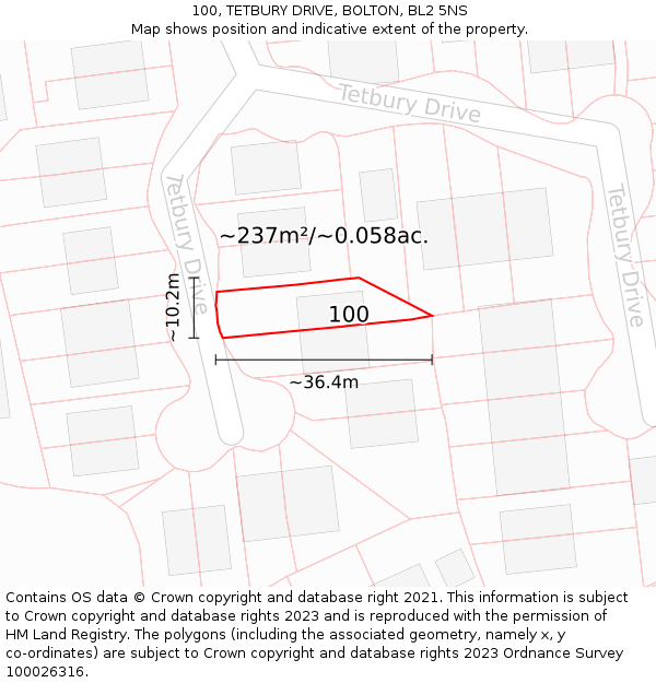100, TETBURY DRIVE, BOLTON, BL2 5NS: Plot and title map