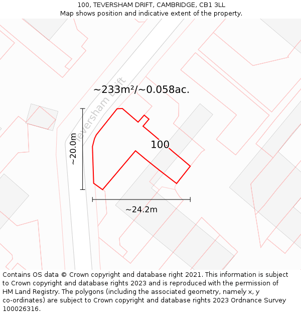 100, TEVERSHAM DRIFT, CAMBRIDGE, CB1 3LL: Plot and title map