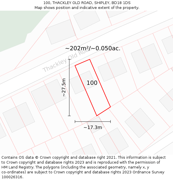 100, THACKLEY OLD ROAD, SHIPLEY, BD18 1DS: Plot and title map